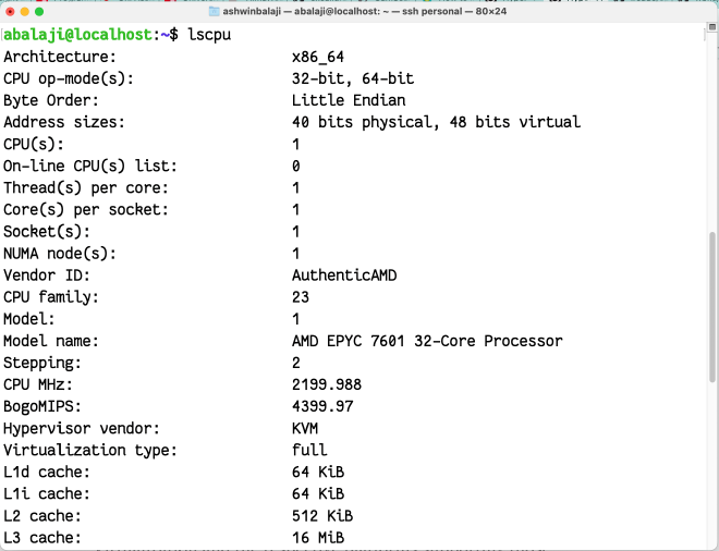 A terminal SSH Session