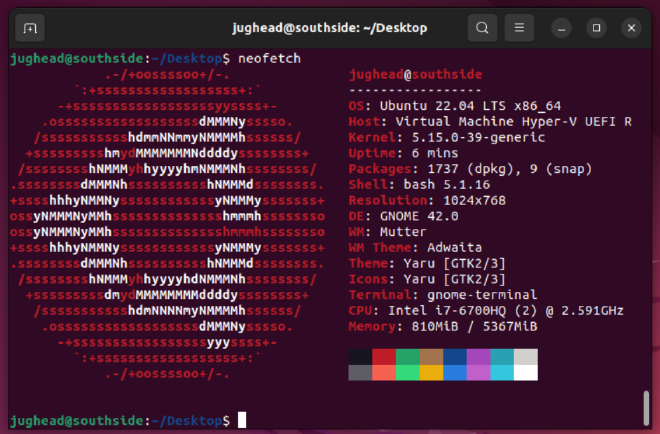 <code>neofetch</code> displaying system information.